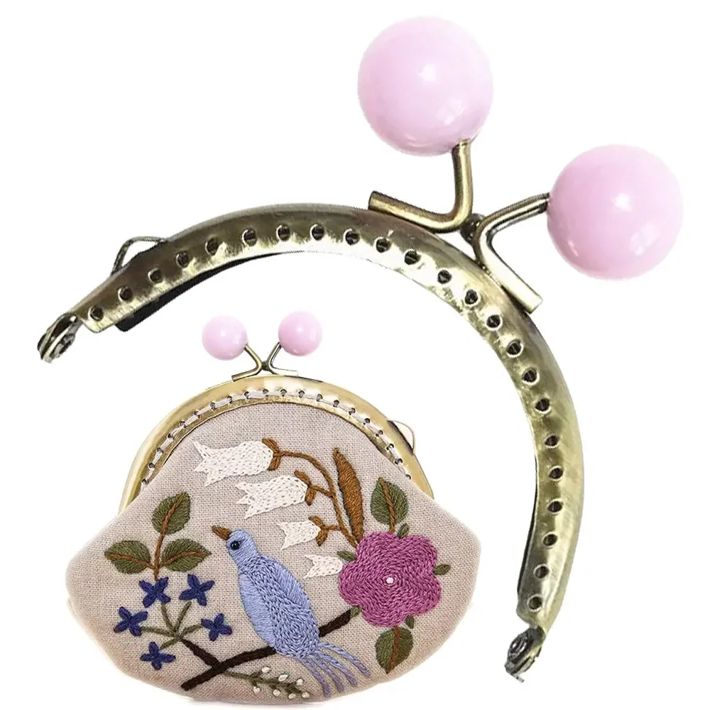 10PCS 8.5cm Big Beads Antique Bronze Metal Purse Frame Handle for Clutch Bag Handbag Accessories Making Kiss Clasp Lock