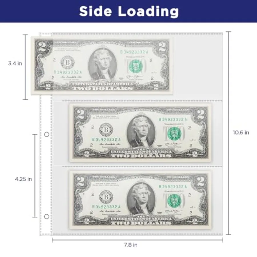 50 حزمة من أكمام الكاري 3 أكمام الأوراق النقدية 8.5 × 11 ورقة حماية لألبوم الأوراق النقدية لحامل الكاري #2