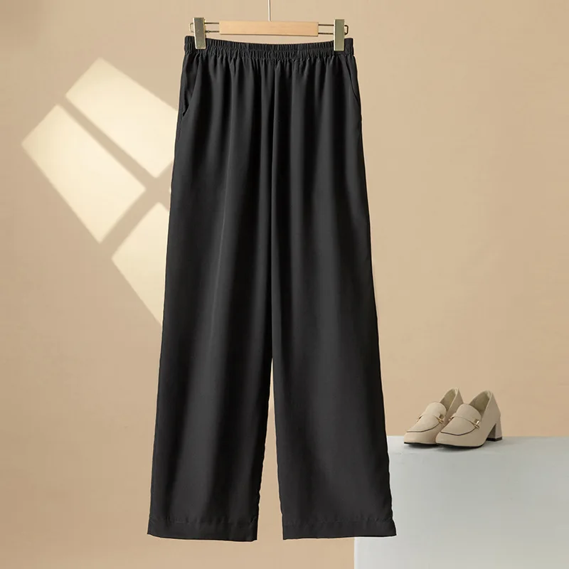 Birdsky, 1PC Women trousers drawstring loose pants casual straight leg 16MM 100% real mulberry silk solid Black Coffee, S-342