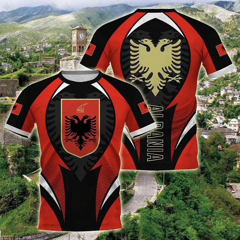 Albania Flag Graphic T Shirts Albanian National Emblem 3D Print T Shirt For Men Clothes Sport Contest Jersey Eagle Tee man Tops