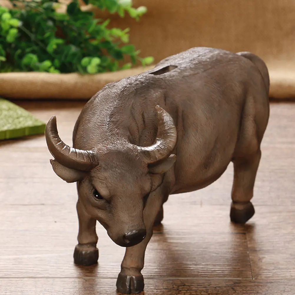 

1Pcs Artistic Resin Buffalo Coin Bank Brown Saving Jar for Daily Change Storage Kids Savings Habit Builder Home Shop Office