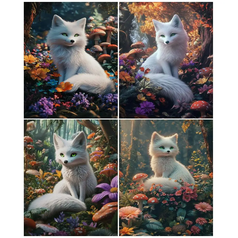 GATYZTORY Paint By Numbers Handmade Drawing Brushes Drawing Canvas White Fox Wall Accessories pictures wall decoration Acrylic