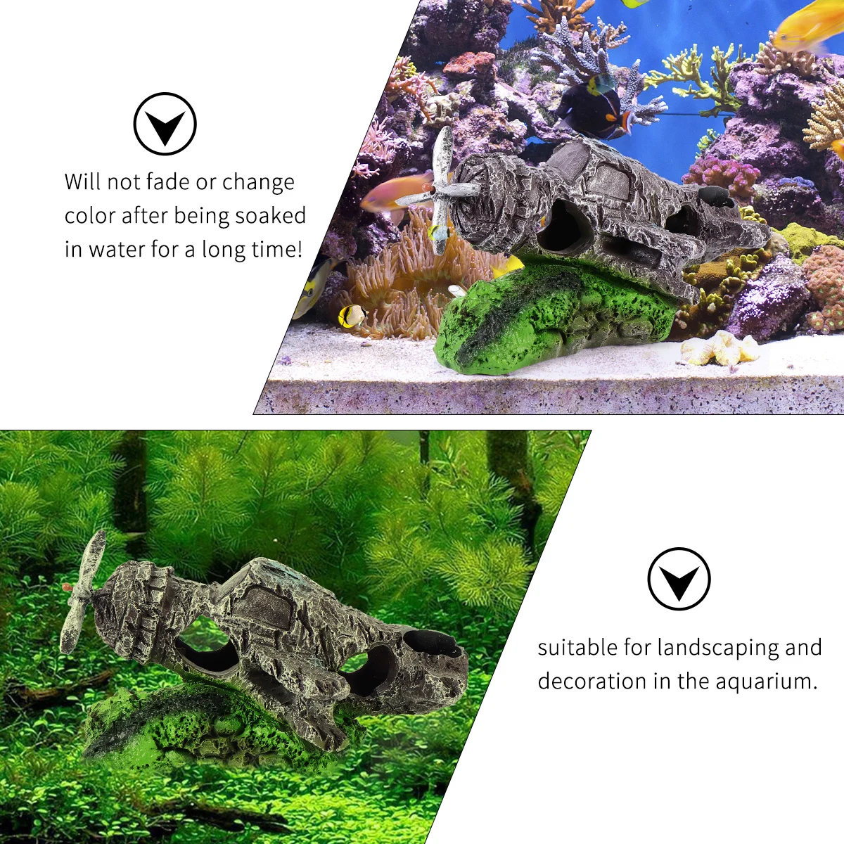 

Highquality Resin Aircraft Crashed Shape Fish Tank Ornament Vivid Decoration with Holes for Hiding Fish Aquarium Hiding Cave