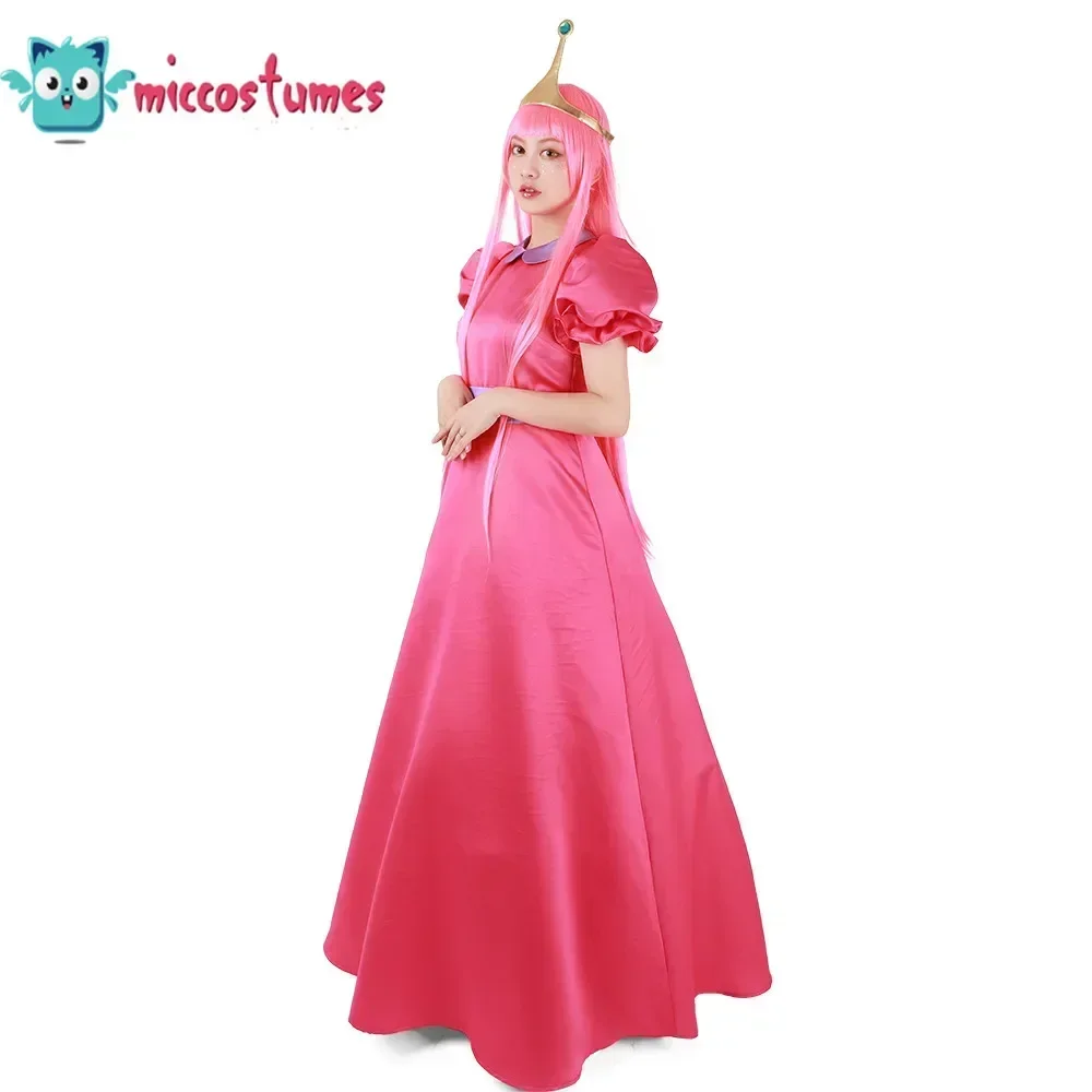 Miccostumes 's Pink Princess Cosplay Costume with Crown for Women Red Long Dress