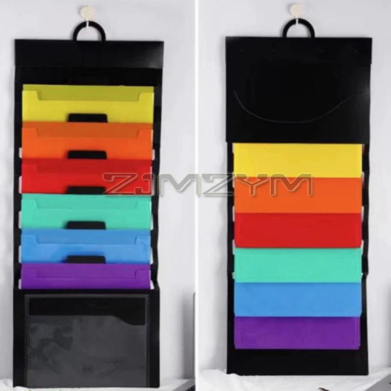 A4 File Folder Hanging Organizer Document Holder Portable Paper Wall Organizer Rainbow Accordion Bag With 6 Large Pockets