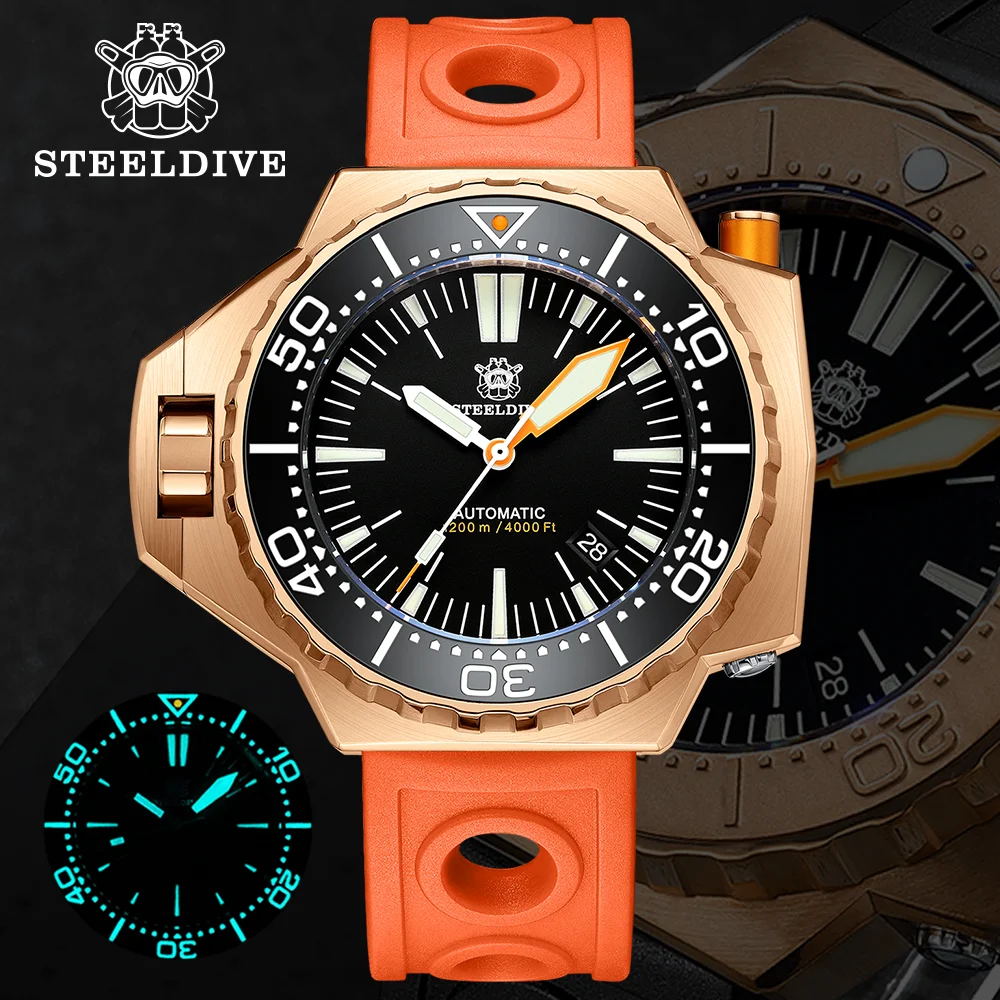 STEELDIVE SD1969S CUSN8 Bronze Mechanical Watch For Men 1200M Waterproof NH35 Movement Dive Wristwatches Two-way Rotary Bezel