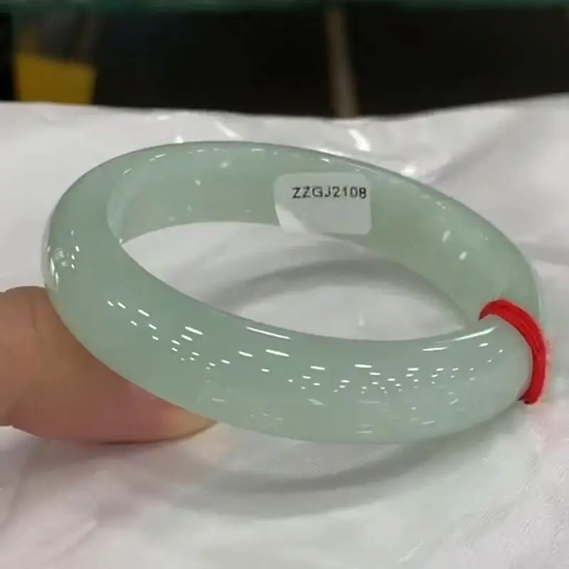 Natural Burmese Old Mine , Ice-Waxy Light Green Single-Color Jade Bracelet for Women, Jadeite Gift view 2