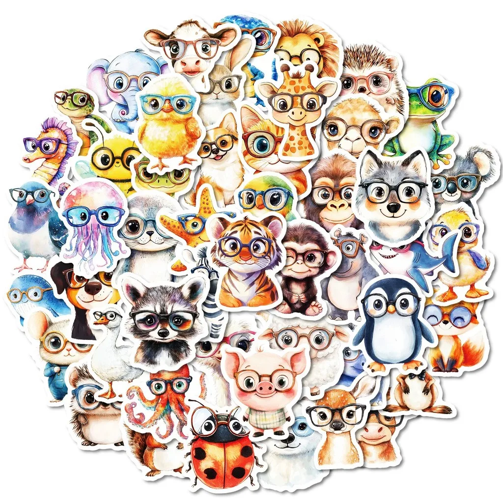 50Pcs Anthropomorphic Animal Doodle Stickers, Fun Glasses Starfish Decals for Phone Case Fridge DIY Decoration AnimeWorlds Store
