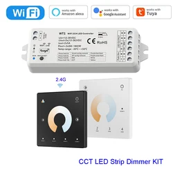 TUYA WifI WT1 LED Smart Dimmer 2 CH 12V 24V 36V CCT LED Strip Dimming Controller Kit 2.4G RF Remote Control 4 Zone Touch Switch