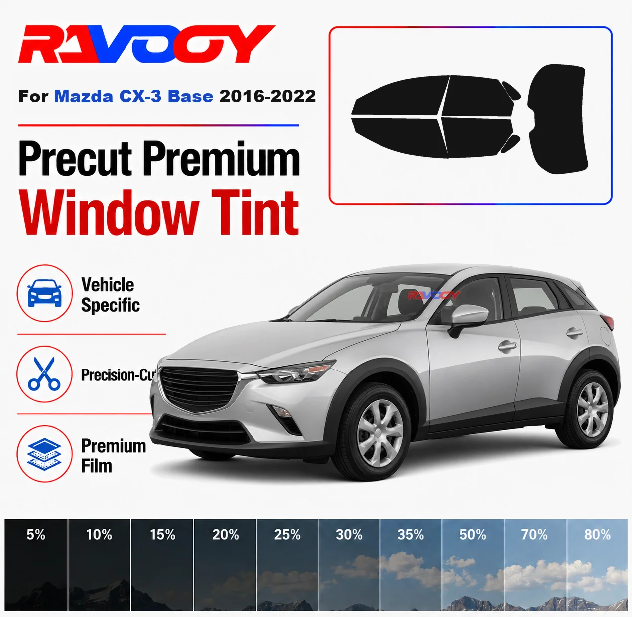 

Premium Precut Window Tint Kit Front Rear Windows Rear Windshield For Mazda CX-3 Base 2016-2022 Complete Set Nano Ceramic Film