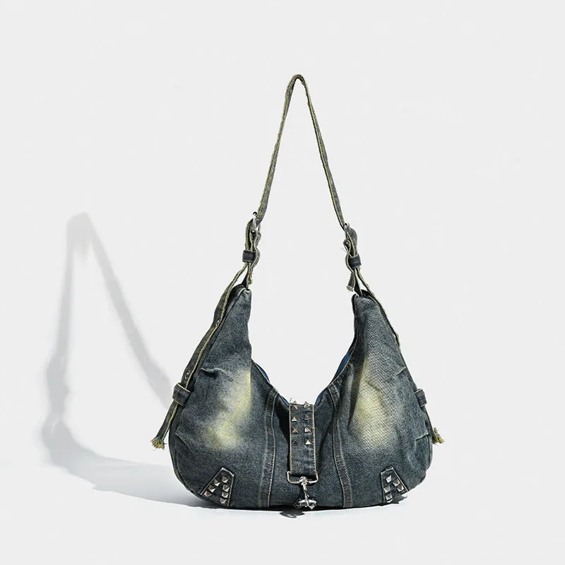 Large Capacity Chic Pattern Retro Tote Outdoor Travel Bag New Women Denim Shoulder Bag Simple Tote Handbag