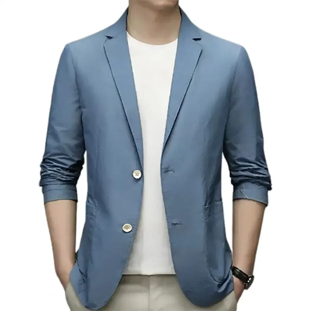 Handsome Men Suit Jacket Soft Lapel Cardigan Sunscreen Men Business Coat  Men Business Jacket Daily Wear