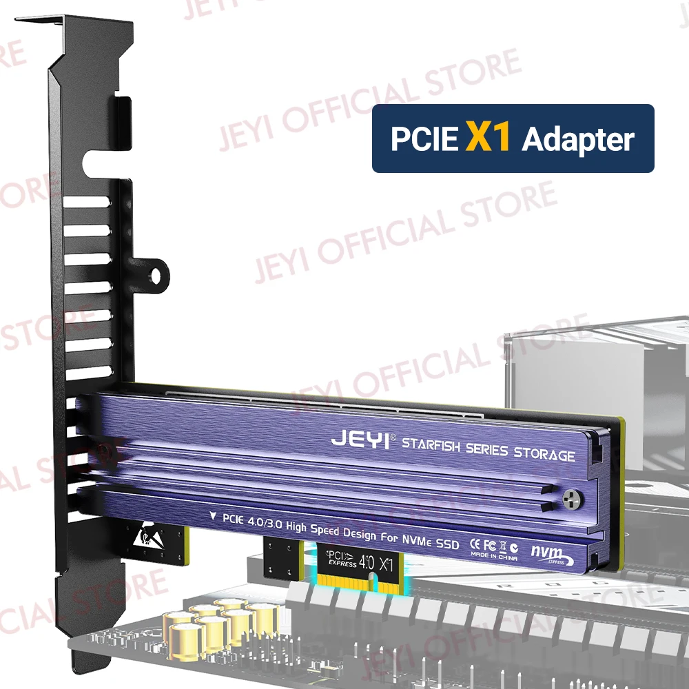JEYI M.2 NVME naar PCIe 4.0 3.0 adapter met aluminium SSD koellichaam, NVMe 64Gbps Gen4 PCIE X1 X4 X8 X16 uitbreidingskaart voor desktop