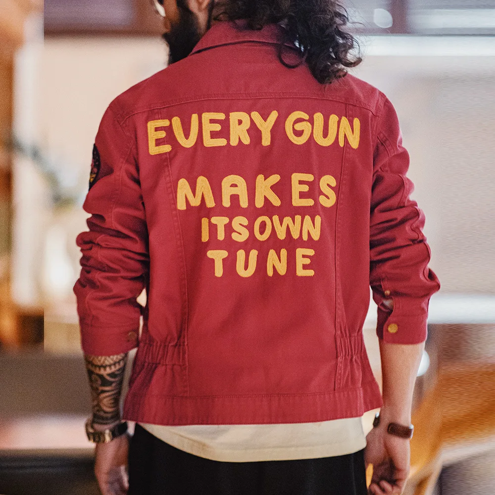 Maden New Vintage Heavy-Duty Letter Embroidered 12MJZ Jacket Red Slim-Fit Canvas Lapel Coat Męska wiosenna zapinana na zamek codzienna odzież wierzchnia