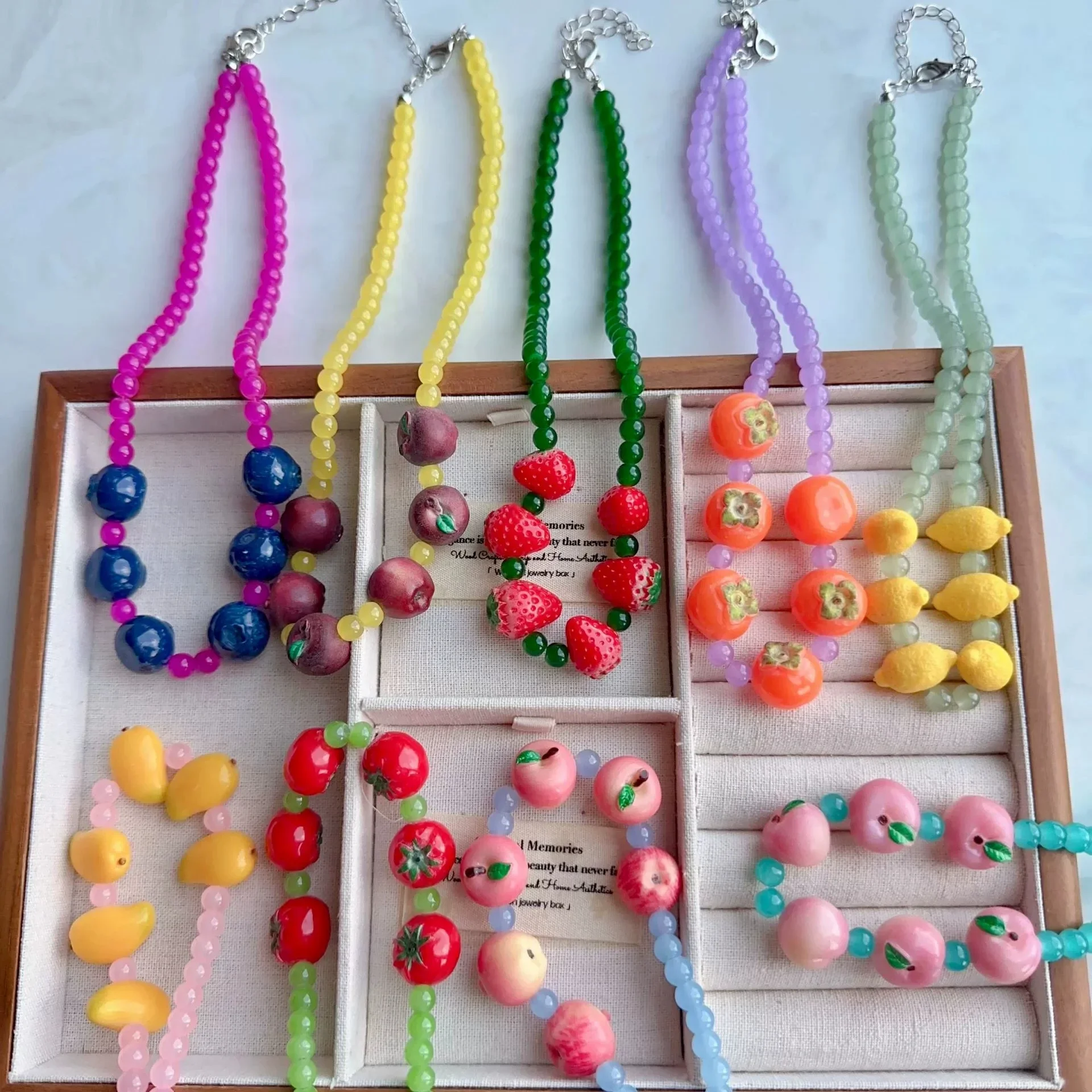 2026 Trend Y2K Cute Strawberries Lemon  Blueberries Tomato Fruit Bead Necklaces Choker Neck Summer Dopamine Jewelry Decoration