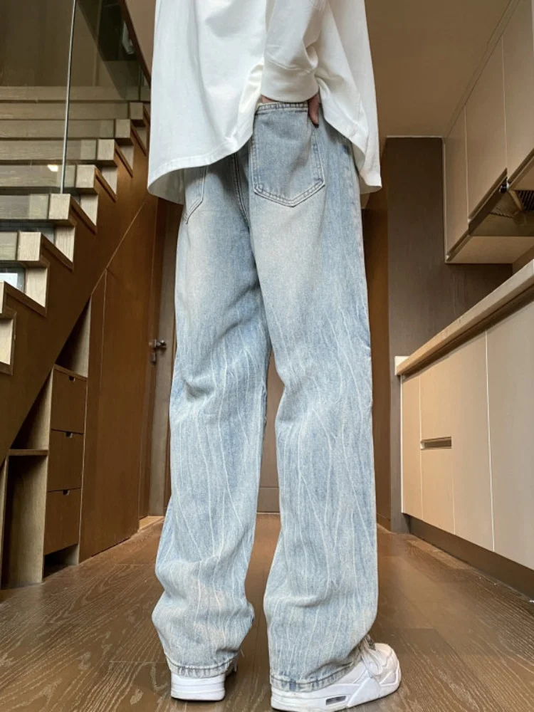 

Waed Vintage Men's Jeans Straight Leg Wide Leg Pants American High Street Sle Autumn Trendy Casual Wear Resistant