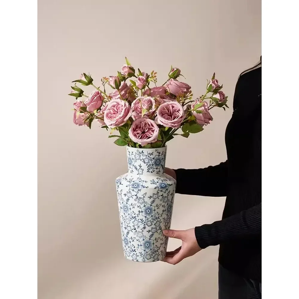 Chinese Style Ceramic Vases, Blue and White Porcelain Living Room, Retro Water Raised Flowers Home Decoration Accessories