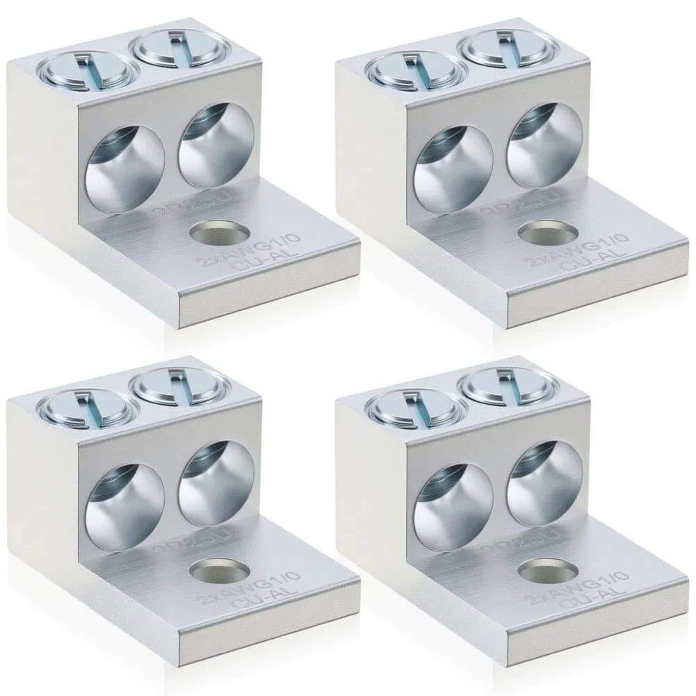 Aluminum Dual Hole Grounding Terminals Set of 4 for Reliable Electrical Grounding and Long lasting Performance