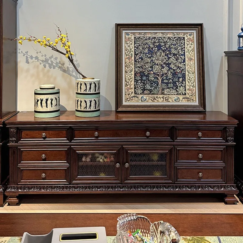 

American TV cabinet combination villa living room high-end French clad classical European engraved video cabinet