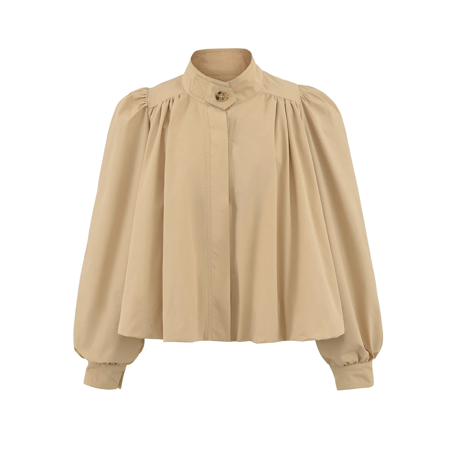 

Осеннее женское верхнее пальто с рукавами-фонариками в европейском и британском стиле, плиссированная верхняя одежда с чувством, куртка