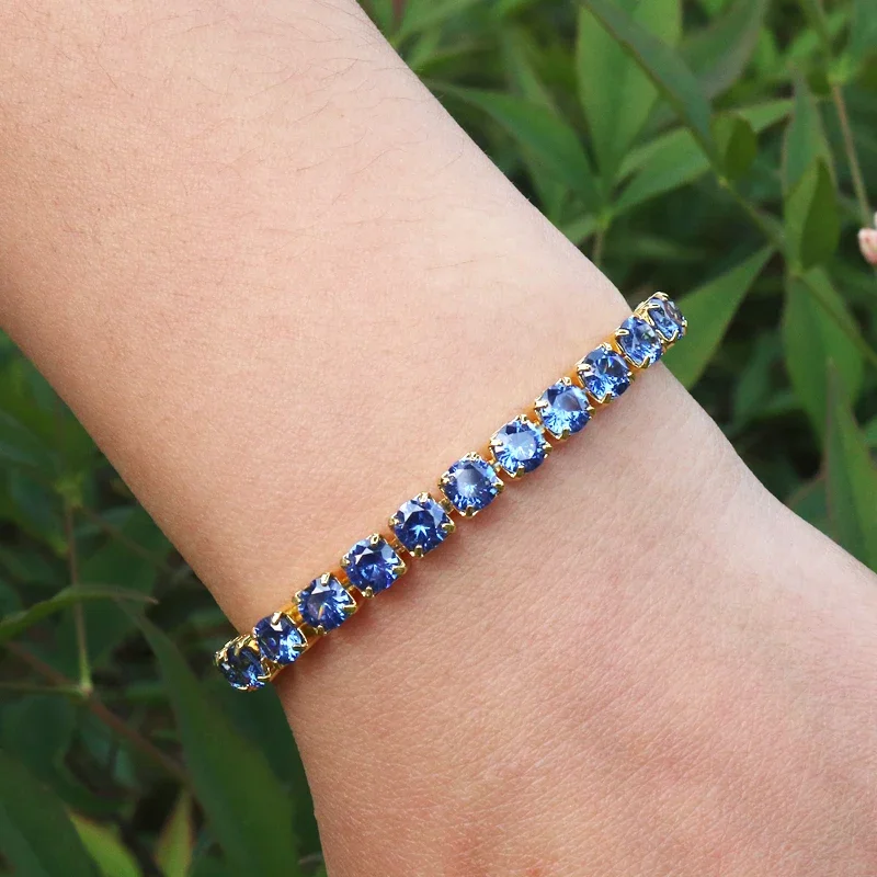Luxury 5mm Blue CZ Tennis Bracelets For Women Girls Iced Out Zircon 18k Gold Plated Women\'s Bracelet Jewelry Christmas Gift