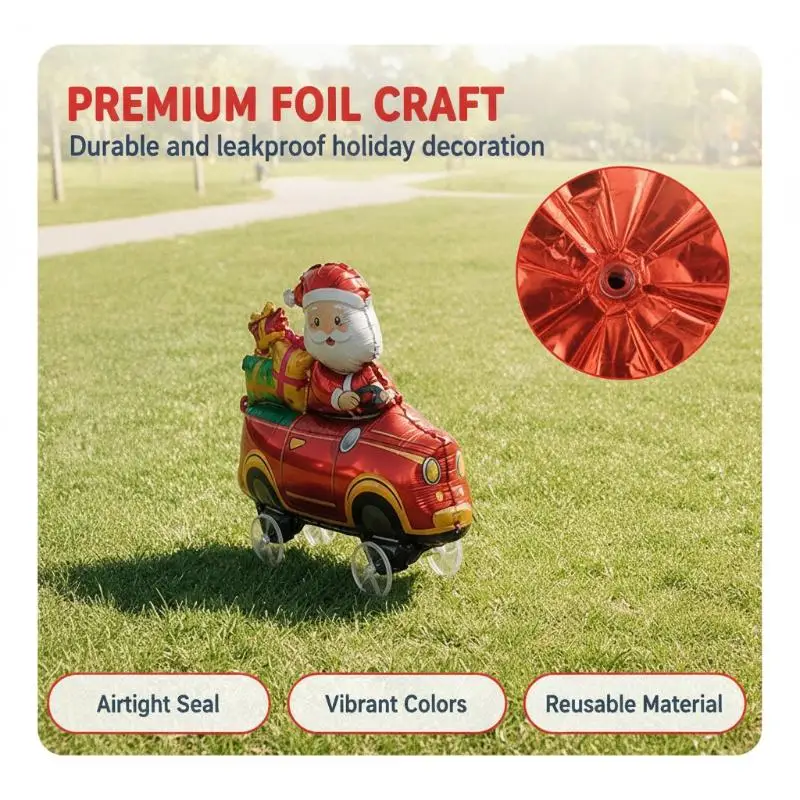 1Pcs Santa Riding Reindeer Pull Along Wheel Balloons Christmas Walking Aluminum Foil Balloon Kids Gift Birthday Xmas Party Deco