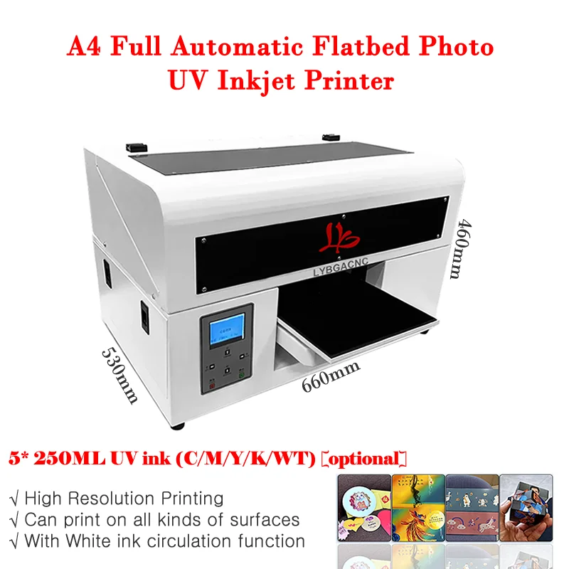 LY A4 Full Automatic Flatbed Photo UV DTG Inkjet Printer Machine USB Infrared Ray Measure Max Work Size 200X300mm 2880 DPI Print