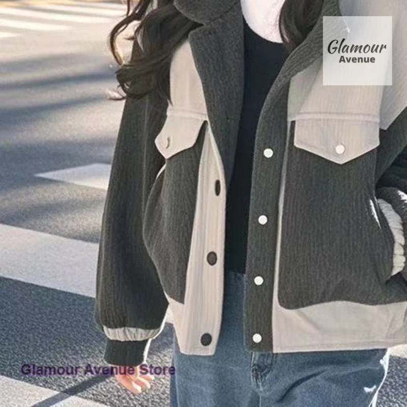 Korean style Joker contrast coat women's autumn and winter new fashion temperament high sense double simple casual coat.