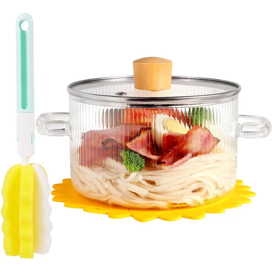 

Clear Glass Cooking Pot With Lid And Brush On Stove 1.5L 51oz Borosilicate Glass Simmer Pot With Cover Glass Cookware Stovetop