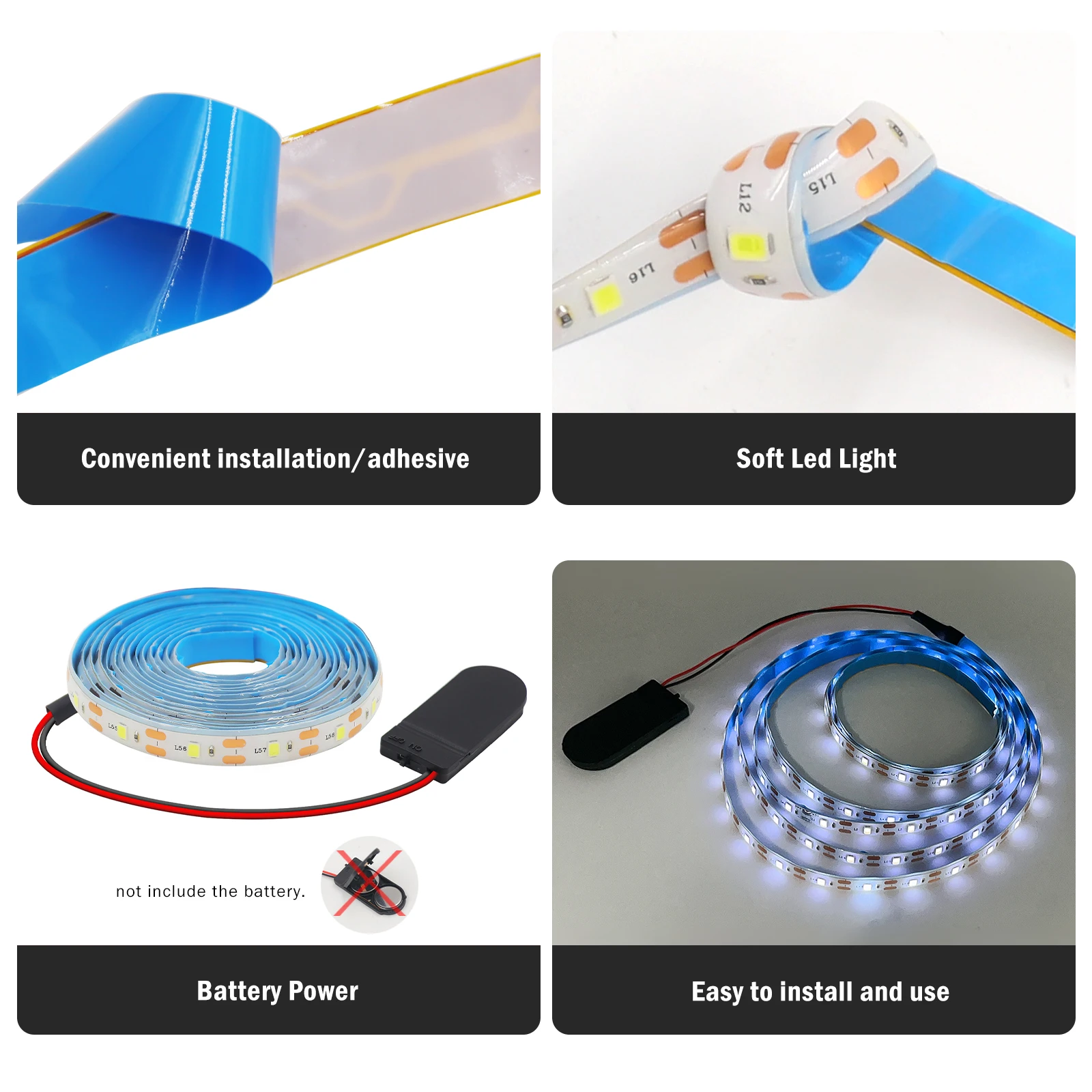 Button Battery Power Led Strip Light SMD2835 1M 2M Flexible Lighting Ribbon Tape White/Red/Blue/Green Strip Cabinet Backlight