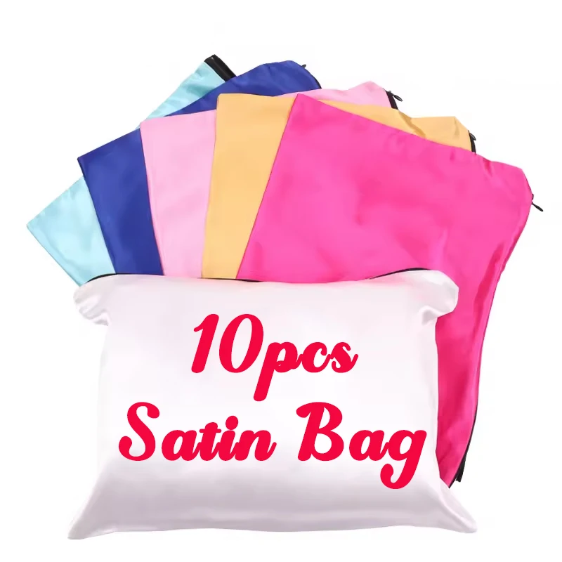 

Wig Satin Bag With Zipper 10Pcs Hair Bundles Wig Storage Bag Hair Extension Packaging Bag Accessoire Perruque