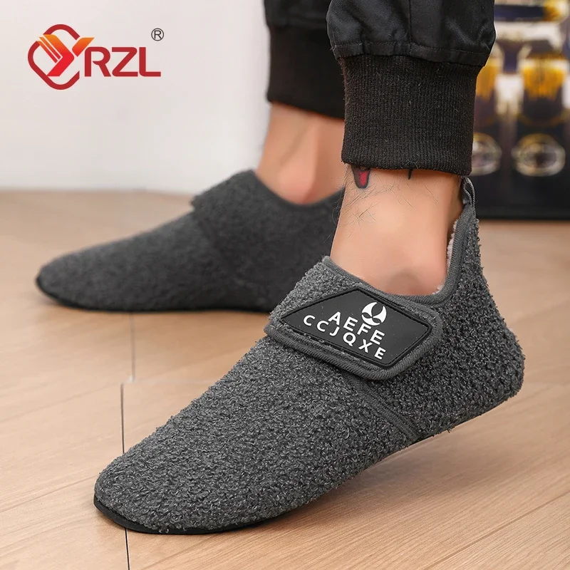 

YRZL Winter Cotton Shoes Men Warm Slip on Lightweight Slippers Men Plush Bedroom Home Cotton Loafers Men Winter Warm Shoes