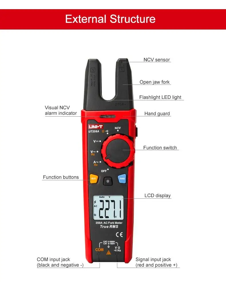 UNI-T UT256A Digital Clamp Meter True RMS Fork Meter AC Current Pliers Ammeter Voltmeter Capacitor Frequency Tester