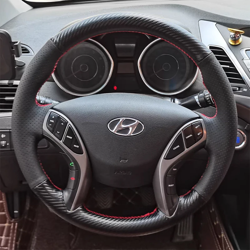 For Hyundai Elantra 3 Elantra GT Sport Elantra Coupe 2013-2014 Avante I30 DIY Leather&carbon Fider Car Steering Cover Accessory