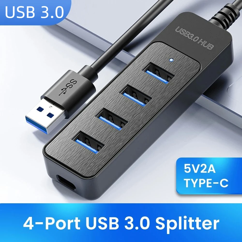 4 Port USB 3.0 Hub with Type C Port Expansion Dock USB 3.0 Splitter High Speed Multifunctional USB Power Adapter Splitter