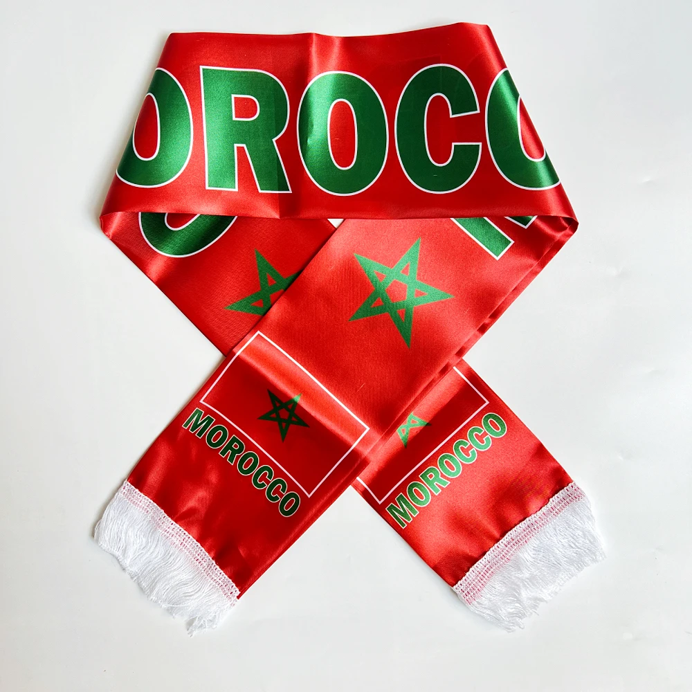 14*130cm Morocco Scarf Double Side Printing 100% Polyester Football Soccer Fans National Flag