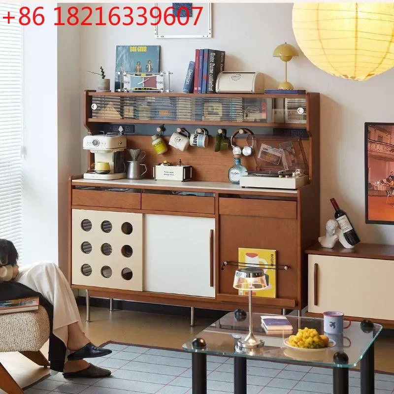 YAOSolid Wood Dining Sideboard with Antique Stone Slab Top Wall Mounted Multi Functional Storage Cabinet for Tea Coffee Small