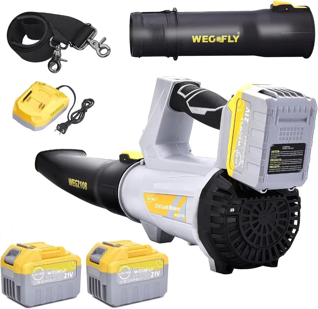 

500 CFM Cordless Leaf Blower, 2 x 21V 6.0Ah Battery and Charger, for Patio Cleaning, Lawn Care, Blowing Leaves and Snow