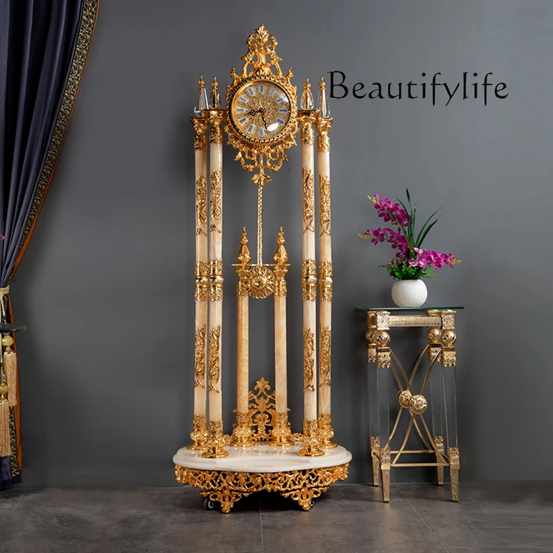 

European movement floor clock High-grade gold-plated vertical clock Living room Hotel villa German floor clock