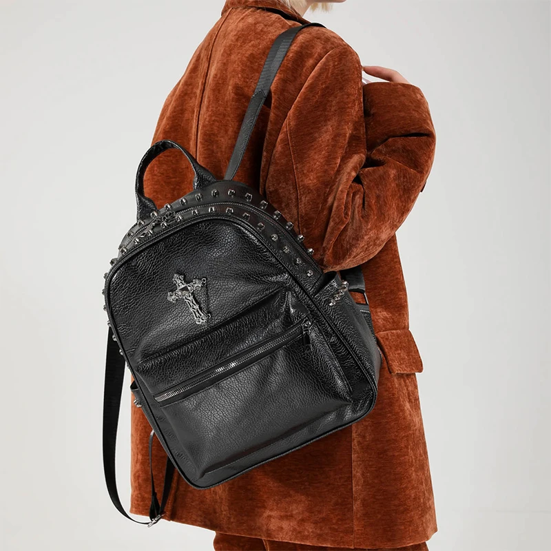 Luxury Brand Backpack Personalized Cross Rivet Design Backpack Simple Commuting Large Capacity Backpack Versatile Rivet Backpack