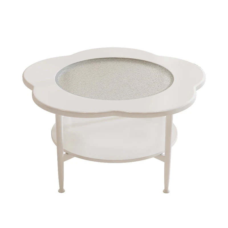 

Cloud glass coffee table cream wind living room round small apartment movable special-shaped small table with wheels