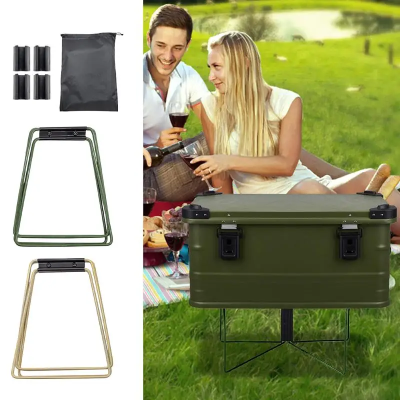 Folding Cooler Stand Portable Stainless Steel Ice Box Holder Camping Box Stand High Load Bearing Waterproof Cooler Stand