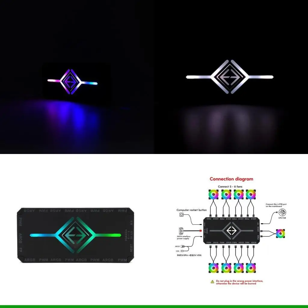 U55C ARGB Remote Control 8 Way Splitter 4Pin PWM Cooling Fan Hub for Computer Case Chassis Radiator Power Supply