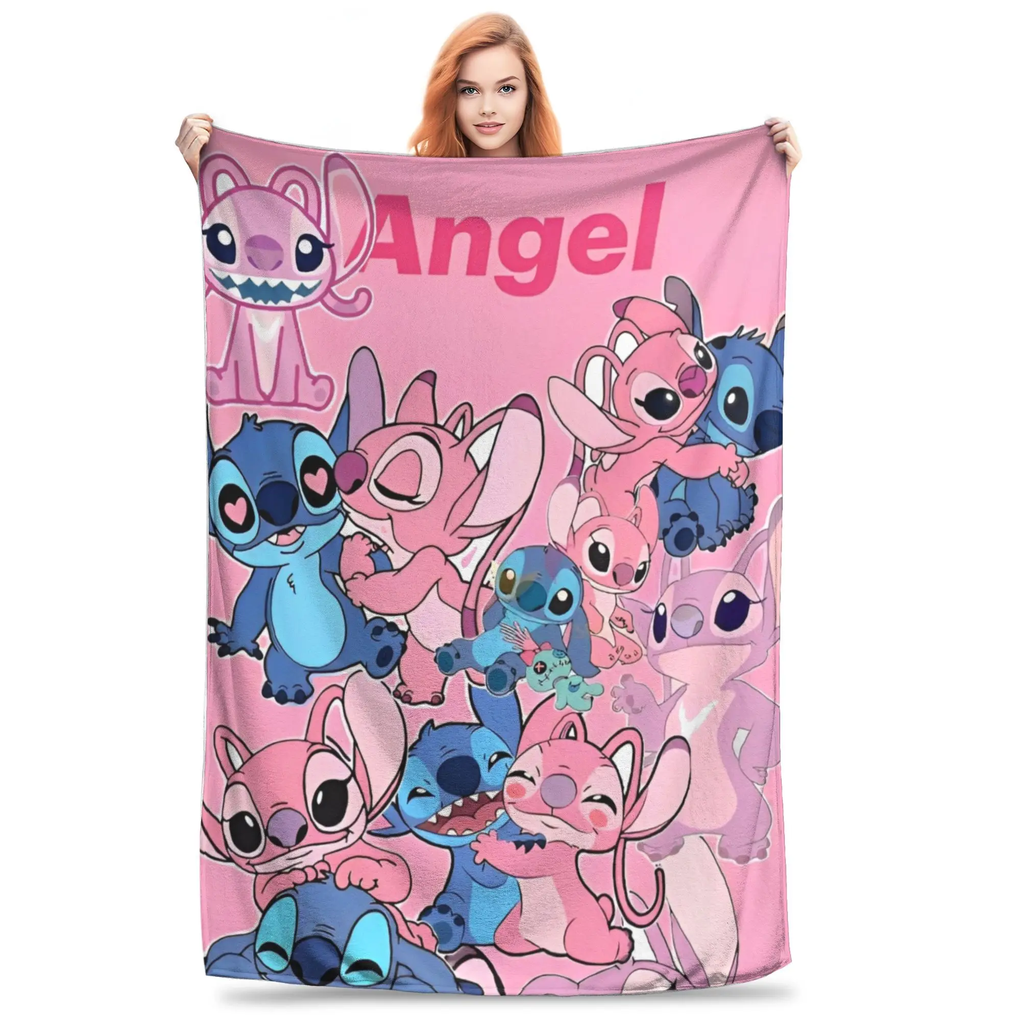 

Cute Stitch & Angel Blanket Cartoon Flannel Funny Warm Throw Blanket for Chair Covering Sofa Summer