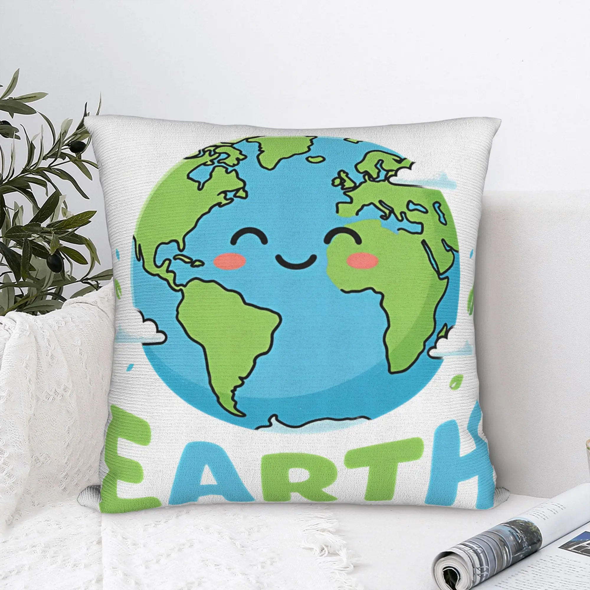 Every Day Earth Day Save Planet Square Pillow Covers Polyester Sofa  Cushion Case Cute Decorative Pillow Cover 45*45