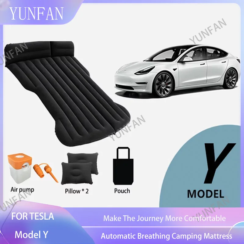 For Tesla Model Y PVC Inflatable Air Mattress Outdoor Camping Inflatable Special Suede Fabric Car Travel Bed