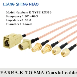 RG316 Coax Cable line FAKRA K TYPE TO SMA Male Female Coaxial cable Connector RF Crimp for Cable GPS Antenna 6G FAKRA K TYPE