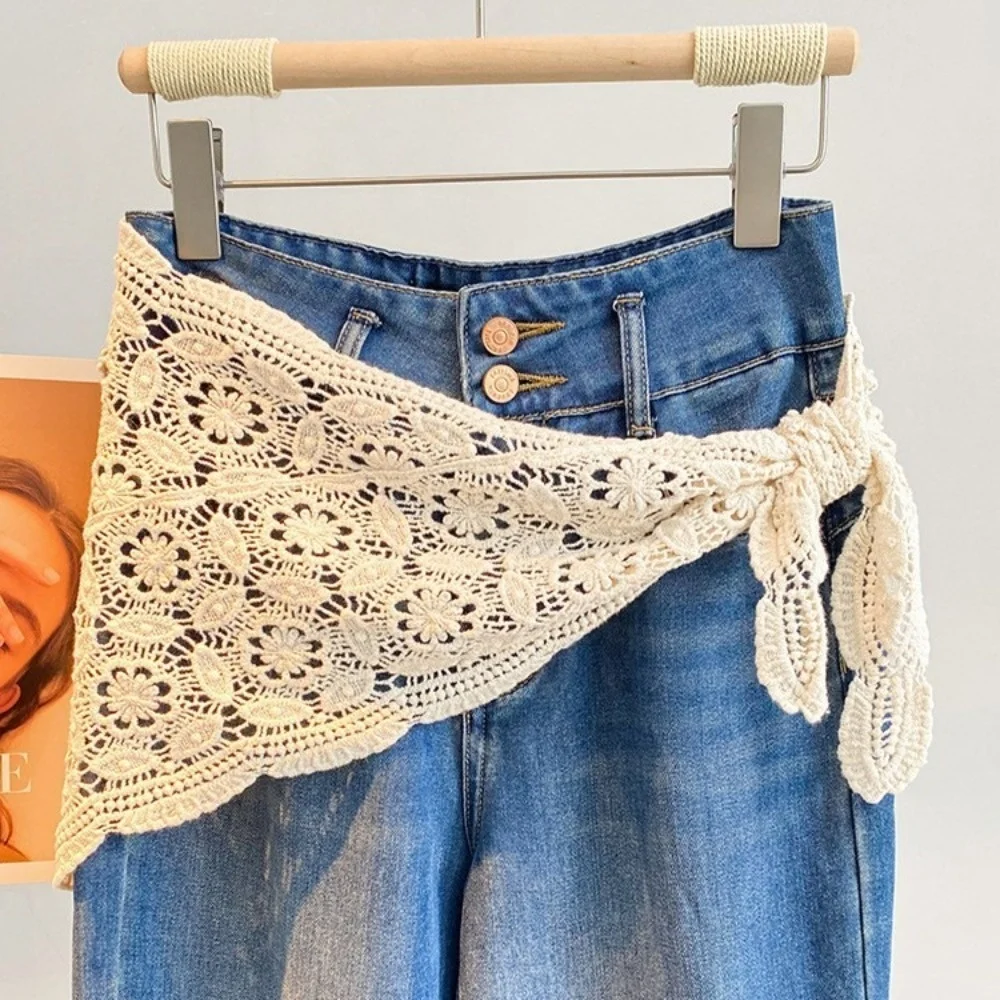 Spring Summer Cotton Knitted Triangle Scarf, Artistic Headwear