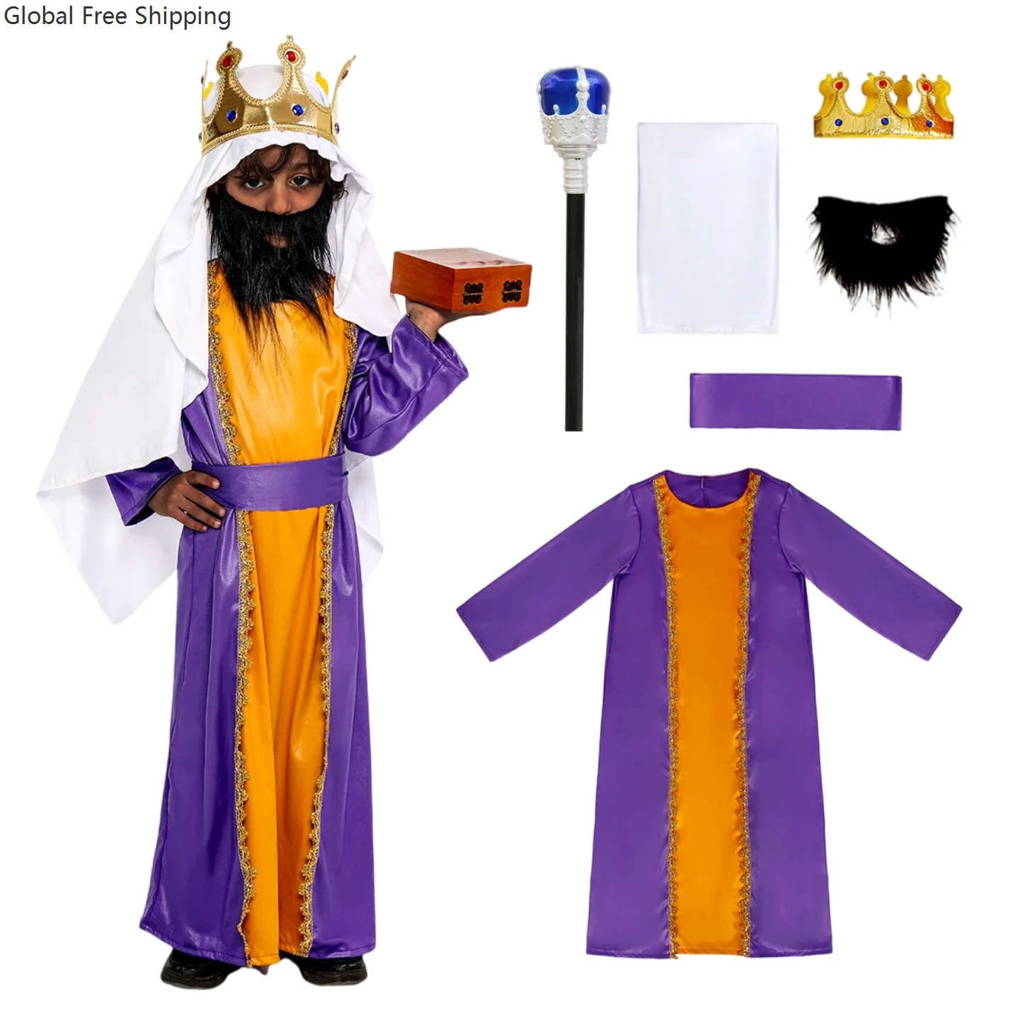 

Men's Arabian Middle Eastern Role-playing Robe Children's King Prince Carnival Party Costume Halloween Stage Performance Suits