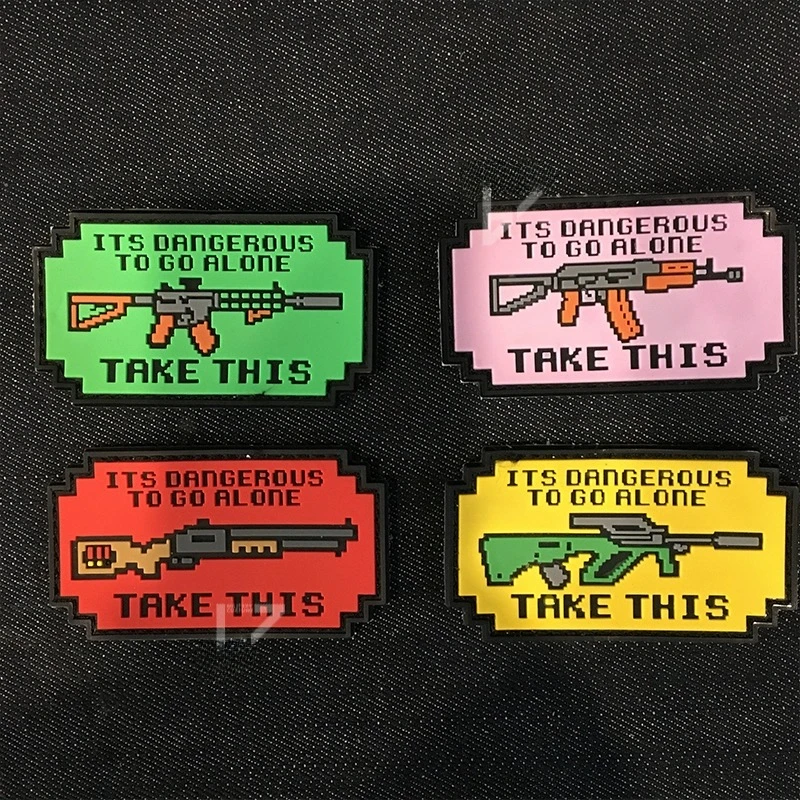 PVC Q Version Weapon Hook&loop Patches It's Dangerous To Go Alone Take This Tactical Morale Badge on Backpack Cartoon AUG Patch